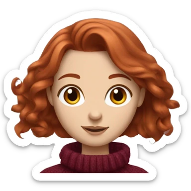 redhead girl with grey eyes with long hair and Dyson styling in a burgundy sweater and a rat on her shoulder sticker