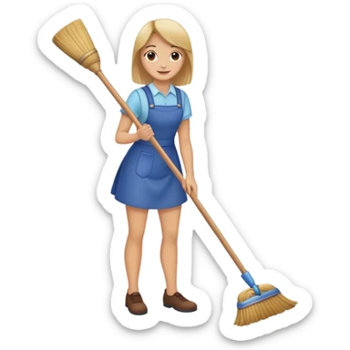 person sweeping the floor with a broom, cheerful and tidy sticker