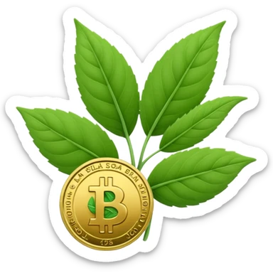 Crea un emoji que sea una hoja botánica (como un brote o una ramita de salvia) con un pequeño símbolo de dólar o una moneda de oro integrada en el centro. Estilo orgánico y profesional. sticker