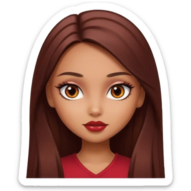 tan skin, girly bratz baddie, beautiful dark brown eyes, pretty makeup, long dark red straight hair sticker