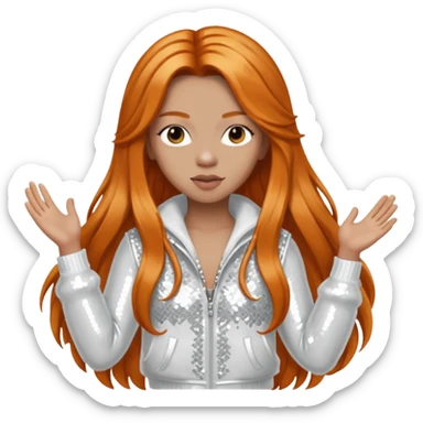 Ice Spice, Rapper (b.2000) with long ginger hair, ivory tour sequin outfit sticker