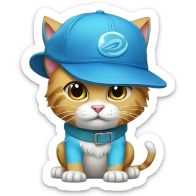 blue kawaï comics styled cat wearing a trucker cap sticker