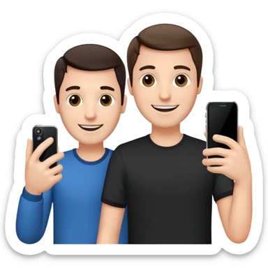 happy man hold a phone with your hand, showing a camera app open and another hand hold a phone without camera app open sticker