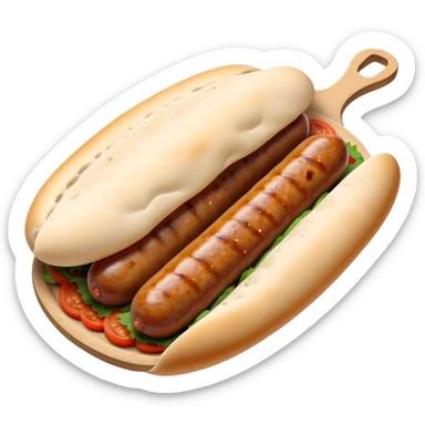 Cevapi Cinematic Realistic Cevapi Dish Emoji, depicted as modest, short, skinless sausages served with traditional flat bread, rendered with realistic textures and rustic, inviting lighting. sticker