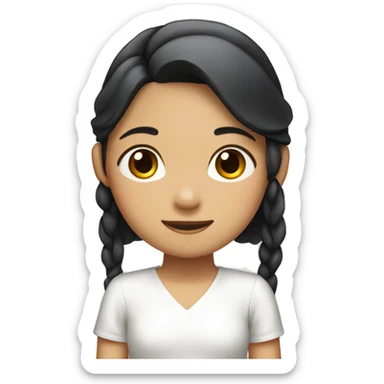 a young taiwanese girl who's age is 9-10 years old wearing a hair accessory that is black medium long dog ear with white head. sticker