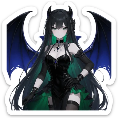 Beautiful dark-deep-abyss-midnight-blue abyssal gloomy dark edgy pretty sparkly shimmering glammed up dolled up ethereal Gorgeous Vampiric Edgy Anime Lady With Black grey green  sticker