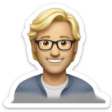 Man 50 Years old with glasses, smiling and Vera Long blond hair sticker