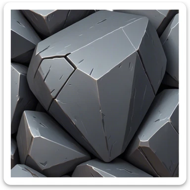 Cinematic Realistic Iron Ore, Strong and solid, with a dark, heavy surface marked by sharp angles and a faint metallic sheen. The deep gray color radiates durability and strength, while soft reflections show off the rugged texture. Soft glowing outline, capturing the essence of resilience and rugged strength in raw iron ore. sticker