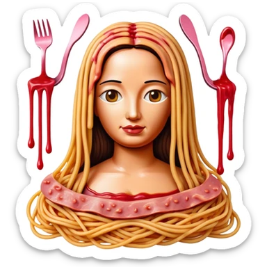 monalisa made of SPAM meat melted pink dripping sauce spaghetti portrait sticker