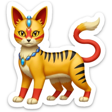 Colorful orange red black yellow Bastet-Gatomon-Meowth-Vernid-Protogen-Digimon-Fakémon-Pokémon-creature  (full body) sticker