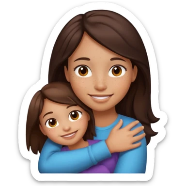 Both light skin and darkish brown hair, give girl freckles HUGgING EMOJI sticker