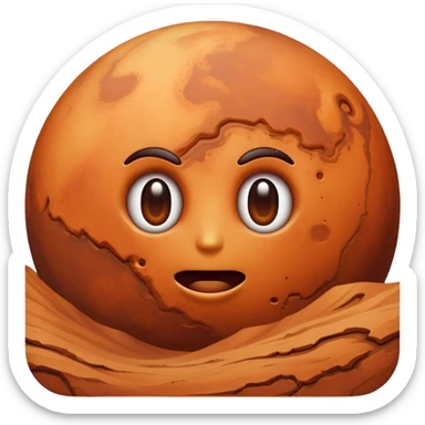 Cinematic Realistic Mars Emoji, portrayed with rugged, rust-colored landscapes, deep canyons, and swirling dust storms rendered with lifelike texture and an orange-hued glow that evokes the enigmatic allure of the Red Planet. sticker