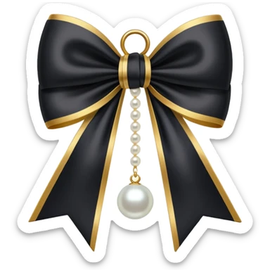 Black bow with golden outer line and hanging pearl  sticker