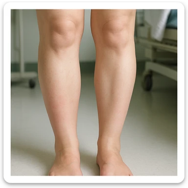 Hyperrealistic human legs in the phase of disinflamation, skin with redness and swelling decreasing, areas gradually transitioning from red to normal, clinical atmosphere, natural light, 4K details. Variant 3, skin almost completely healthy. sticker