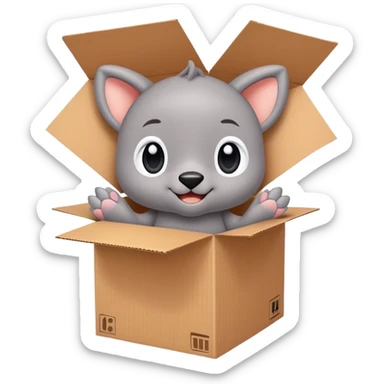 A very cute gery young happy Kapibala with one's head tilted to one side poked its paws out of the cardboard big box and placed them on top of it sticker