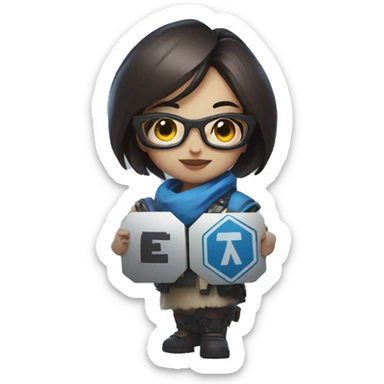 mei from overwatch posing with a piece sign sticker