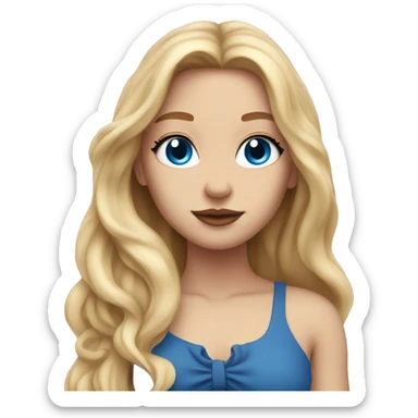 Girl with long flowy blonde hair pink lips and blue eyes, not close up sticker
