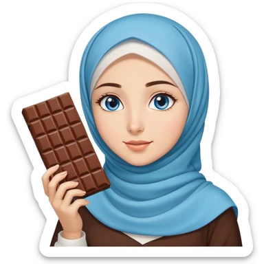 Turkish beautiful finish Konya girl blue eyes with ice cream hijab islamic dress and had on her hand Dubai chocolate  sticker