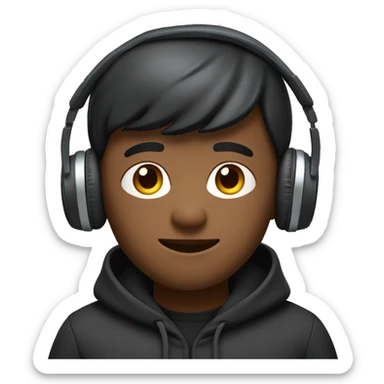 one 3d boy characters (like the apple memoji design style) dressed as developers wearing dark hoodies working. Weare a headphone ,One  the laptop is programing, background is transperent sticker
