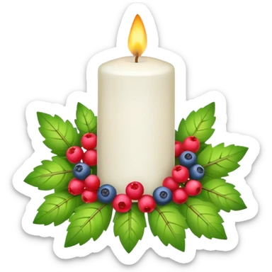 white candle with a colorful garland sticker