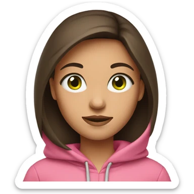 brunette girl with green eyes in a pink hoodie sticker
