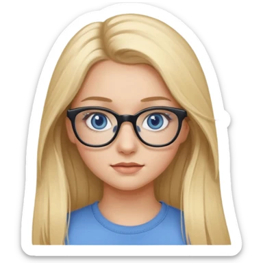 Fille 20ans qui a des cheveux long et blond  avec des lunettes et des yeux bleu- gris avec du mascara sur les yeux sticker