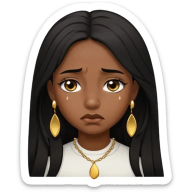 brown girl who has long layered black hair with gold stud earrings  who is sad (abit darker skin tone) sticker