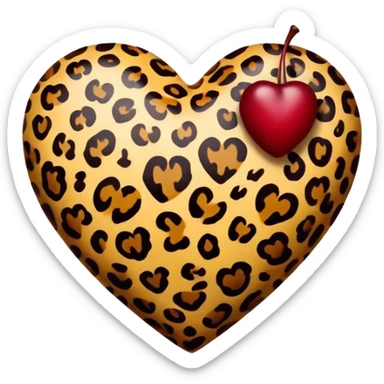 leopard print heart with two dark red cherry without stem  sticker