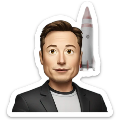 Elon Musk with rocket in hand sticker