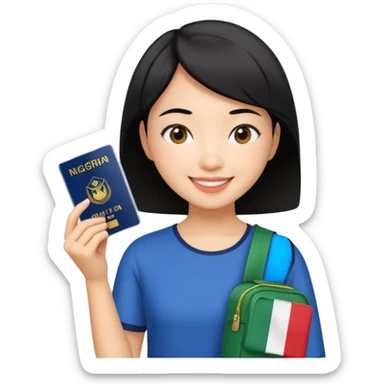Nigeria, travel visa, with a Asian girl with short black hair, fair skin, and a young, enthusiastic smile sticker