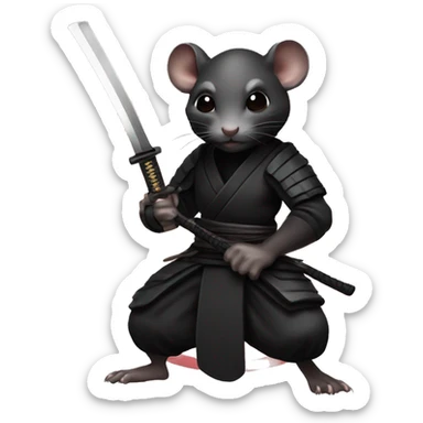 ninja black skin rat with katana sticker