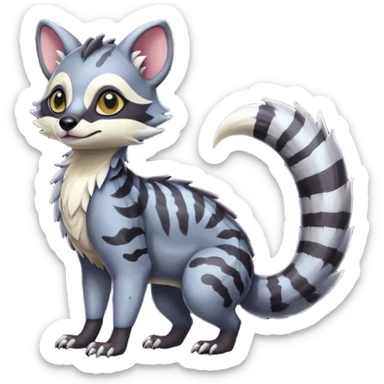 Colorful dark tropical exotic cute cool beautiful shiny beautiful fantasy-civet-genet-sergal-vernid-Gryphon-Cacomistle-Trico-oncilla-animal-Fakémon-hybrid-fursona (full body) sticker