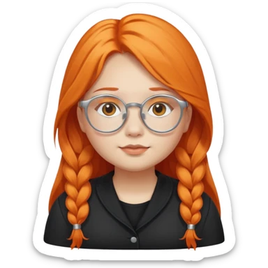 girl with chubby cheeks, long orange hair, and silver glasses. Black clothes sticker