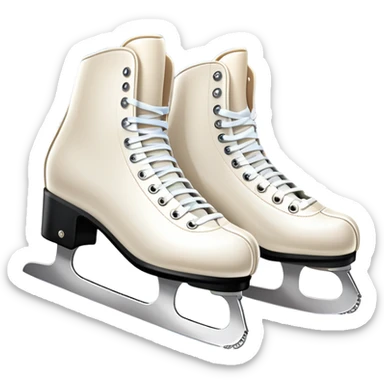 An icon showing a pair of elegant figure skates placed on the smooth, sparkling ice of a grand ice arena. The rink is surrounded by cheering spectators and soft arena lights, creating a beautiful, dynamic atmosphere. Transparent background highlights the grace and beauty of figure skating. sticker