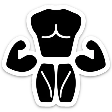 Minimalistic flat Apple iOS icon. Isolated muscle groups (chest, biceps, quadriceps) shown as separate colored or outlined anatomical shapes, no human silhouette, white or transparent background, no extra elements. sticker