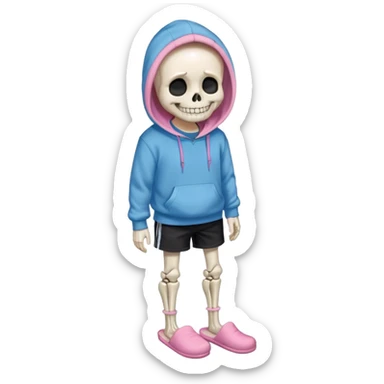 Sans The Skeleton, Blue Hoodie-Sweater, Grin, Pink Slippers, Black Shorts sticker