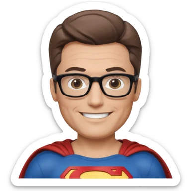 Make me a superman emoji with black glasses, light brown hair and slightly graying sticker