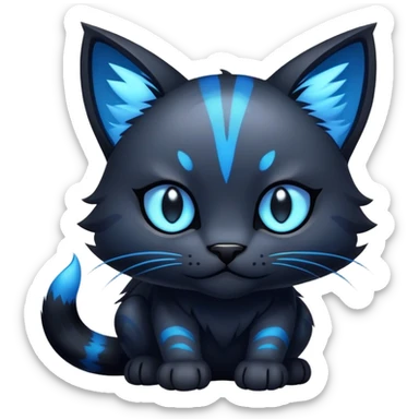 Cool cute edgy dark gloomy black abyssal Abyss-Night-Feline with glowing blue markings sticker