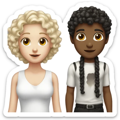 white boy with dark brown hair and white girl with long black curly hair sticker