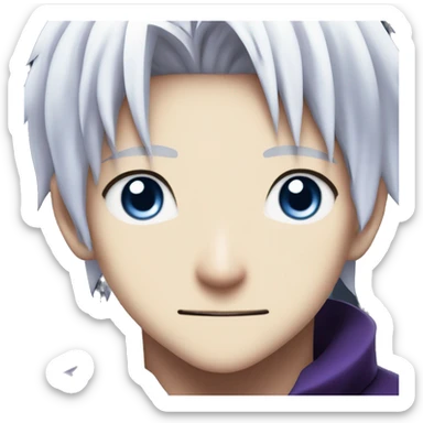 Satoru Gojo From jujutsu kaisen, with dark purple clothes with a tall collar, bright blue eyes, white hair and white eyelashes sticker