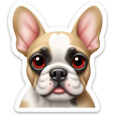 A small, black-and-tan French bulldog with a mostly black face and tan paws, showing a cute and joyful expression, with large red heart-shaped eyes, like the 😻 emoji. sticker