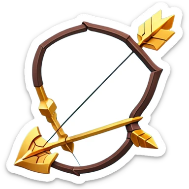 Clash of Clans aesthetic: Cinematic Playful Pixel 3D Bow & Arrow Portrait Emoji, rendered in a 3D vector-style similar to standard emojis with minimal shading and bold, simplified shapes. A compact, distinct form with signature details, softly glowing with a pixelated adventure charm. Simplified yet unmistakably iconic, highly detailed and consistent, glowing with a soft radiance and high shine. Stylized with a touch of classic pixel-art charm and a soft glowing outline, capturing the essence of a beloved gaming relic with a friendly, playful manner! sticker