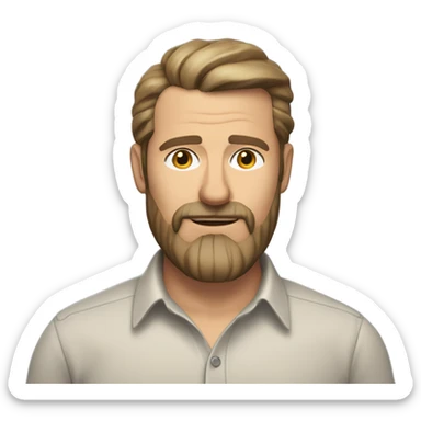middle aged english man, short slicked back hair dark blonde, dark blonde medium length size full beard, in a smart unbuttoned shirt. sticker