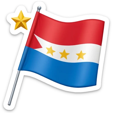 Bandeira vermelha, com um retângulo branco na diagonal cortando toda a bandeira, e uma estrela azul no centro sticker