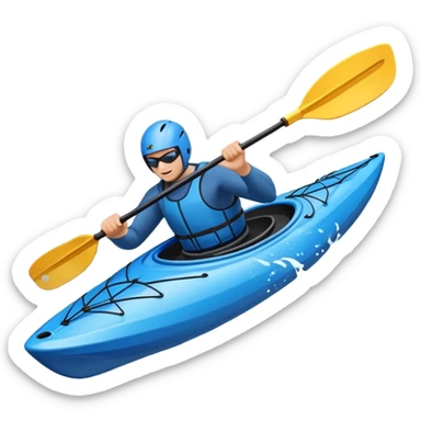 An icon showing a close-up of a kayak gliding over rippling water, with a double-bladed paddle in motion and splashes around. The sleek shape of the boat and dynamic strokes highlight the speed and precision of kayaking. Transparent background emphasizes the energy of the sport. sticker