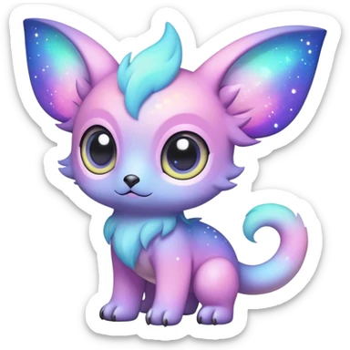 Cute cool colorful pastel nebula fantasy animal hybrid Fakemon full body, big eyes, adorable sticker