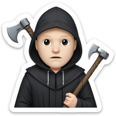 an executioner with a black hood and an axe in his hand sticker