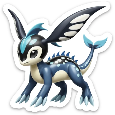 Black and white smooth glossy soft hot spotted Meloetta-Dialga-Orca-Giratina-Noibat-Pokémon-Fakémon-fusion-hybrid-creature sticker