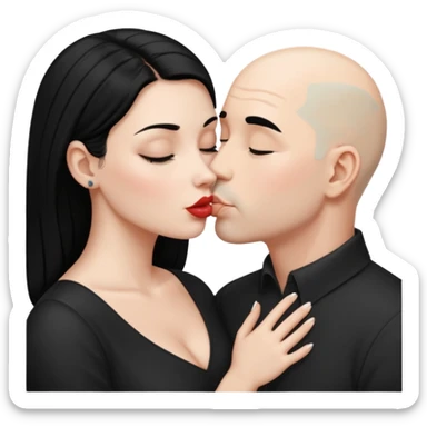 👩🏻‍❤️‍💋‍👨🏻 this one but the man should be bald. white woman with black hair and white bald man kissing sticker