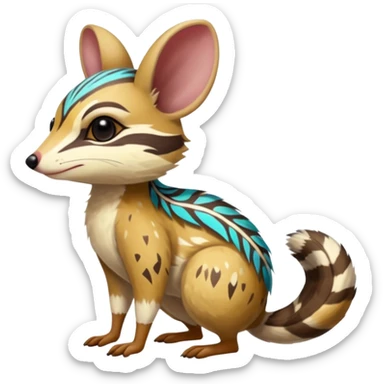 Tropical Exotic Colorful Floral Feathery Numbat-Bilby-Quoll-Furret-Fakémon-furry-fursona-creature (full body) with tribal markings sticker